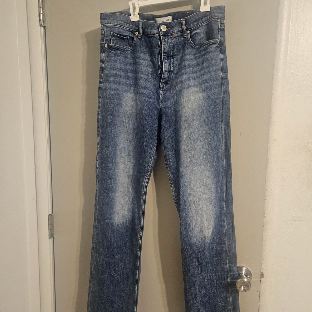 LOFT Blue Straight Leg Jeans with Classic Fading